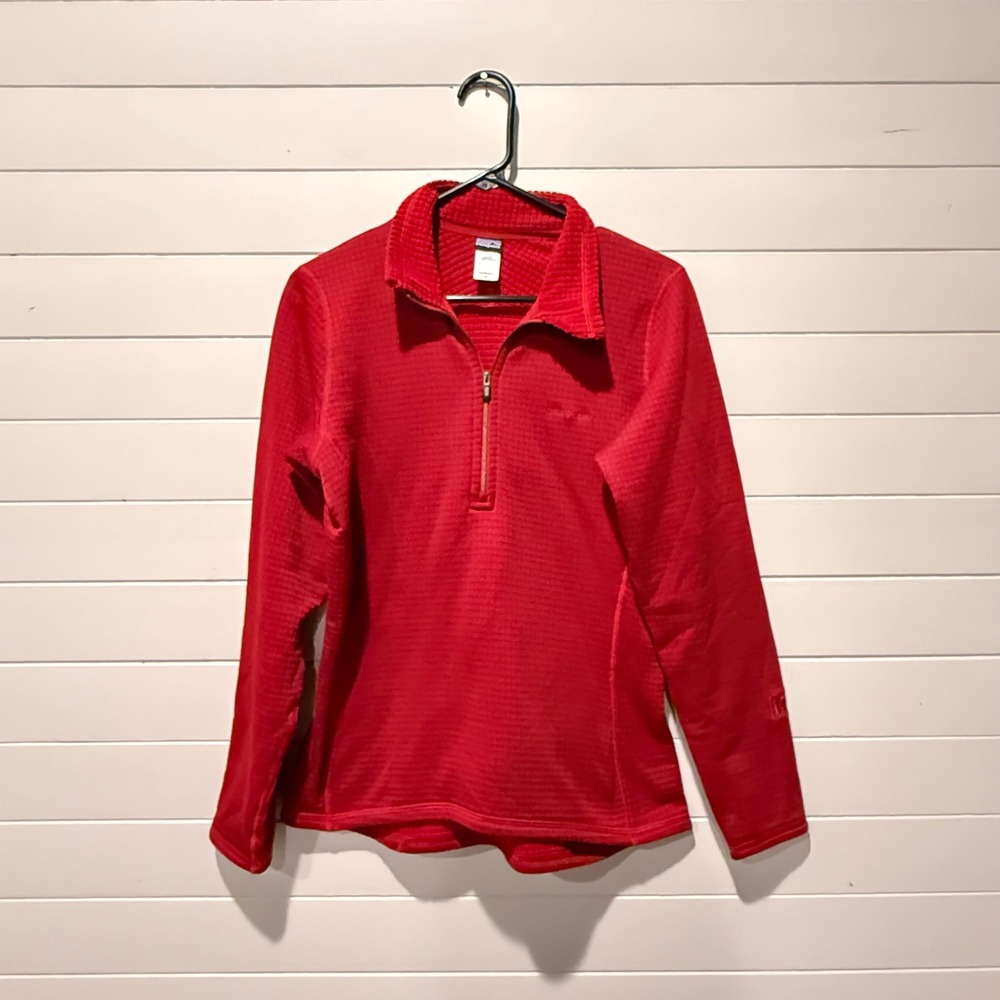 Patagonia R1 Polartec Power Grid Women M Red 1/4 Zip Fleece Pullover Jacket